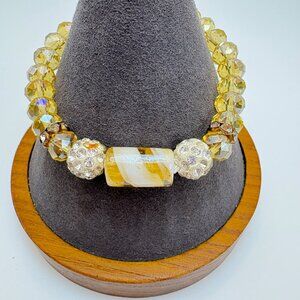 Gemstone Yellow Glass Bead White Crystal Rondel Stretch Bracelet Fashion One SZ